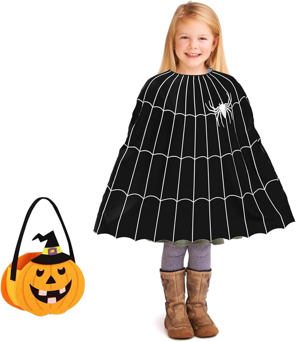 Halloween Kostuum voor Kinderen met Witte Geest Cape en Pompoentas voor Feestelijke Gelegenheden