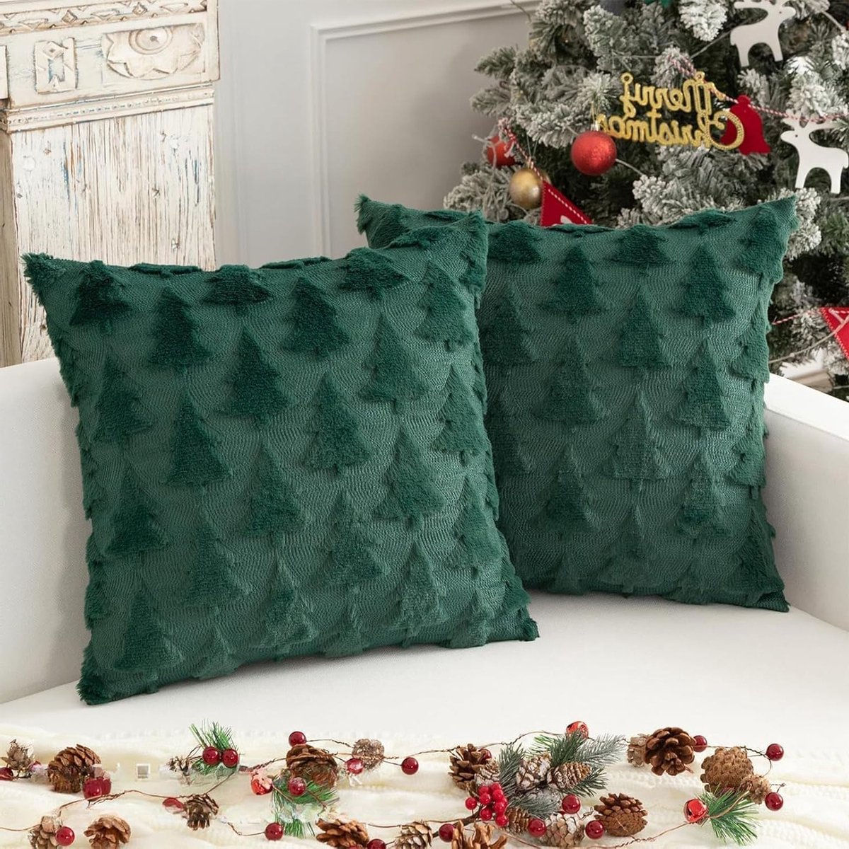 Kerst Kussenhoezen Set van 2 - 45 x 45 cm Groen - Decoratieve Kussens voor Bank, Slaapkamer en Winterse Versiering