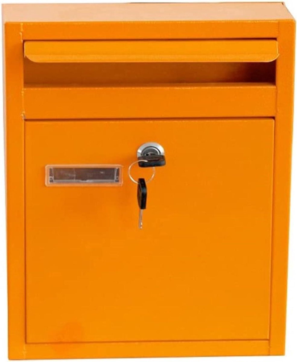Brievenbus Buiten - Wandbrievenbus Slot - Post Ontvangen - Afsluitbaar IJzer - 32x8x24 cm - Geel