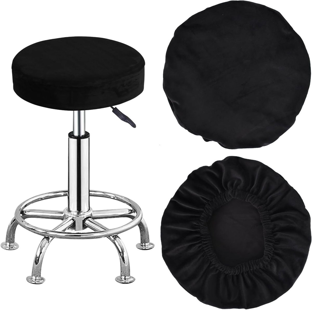 Zwarte Wasbare Stoelhoes voor Ronde Draaiende Stoelen, Elastische Bescherming voor Eetkamerstoelen, 32-38 cm