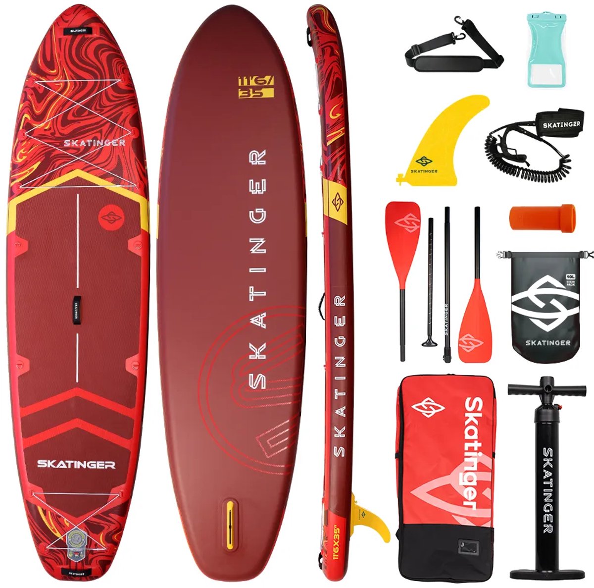 Skatinger Prana Magma Red Opblaasbaar Yoga SUP Board – Compleet Pakket