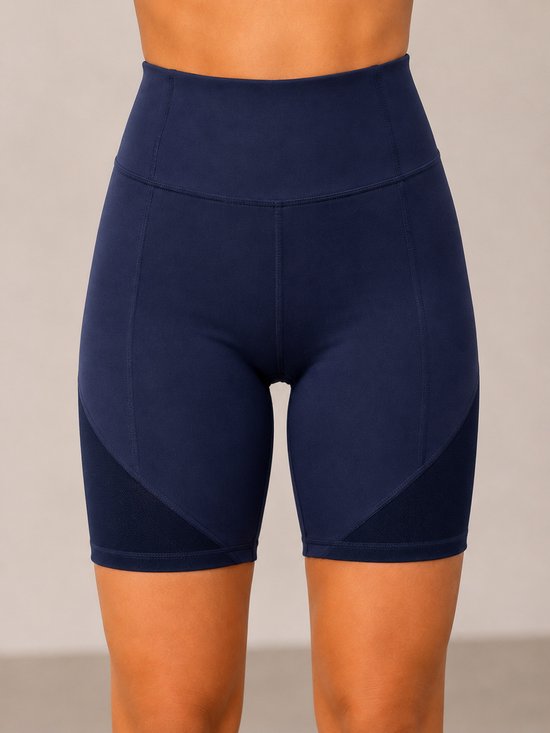SparkNine Powermesh dames short - korte broek- fitness - stijlvolle mesh - met zakken - L - blauw - high-waist - ademend & squatproof — afbeelding 4