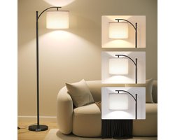 Glowy Vloerlamp Zwart - Staande Lamp incl. LED Lichtbron - Booglamp Industrieel - Leeslamp Staand - 3 Lichtkleuren - Verstelbaar