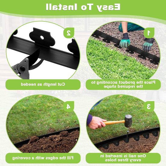 Flexibele Tuinrand van 5 cm Hoog en 10 m Lang met 30 Haringen voor Molen, Bloembed en Oprit (Zwart) — afbeelding 3