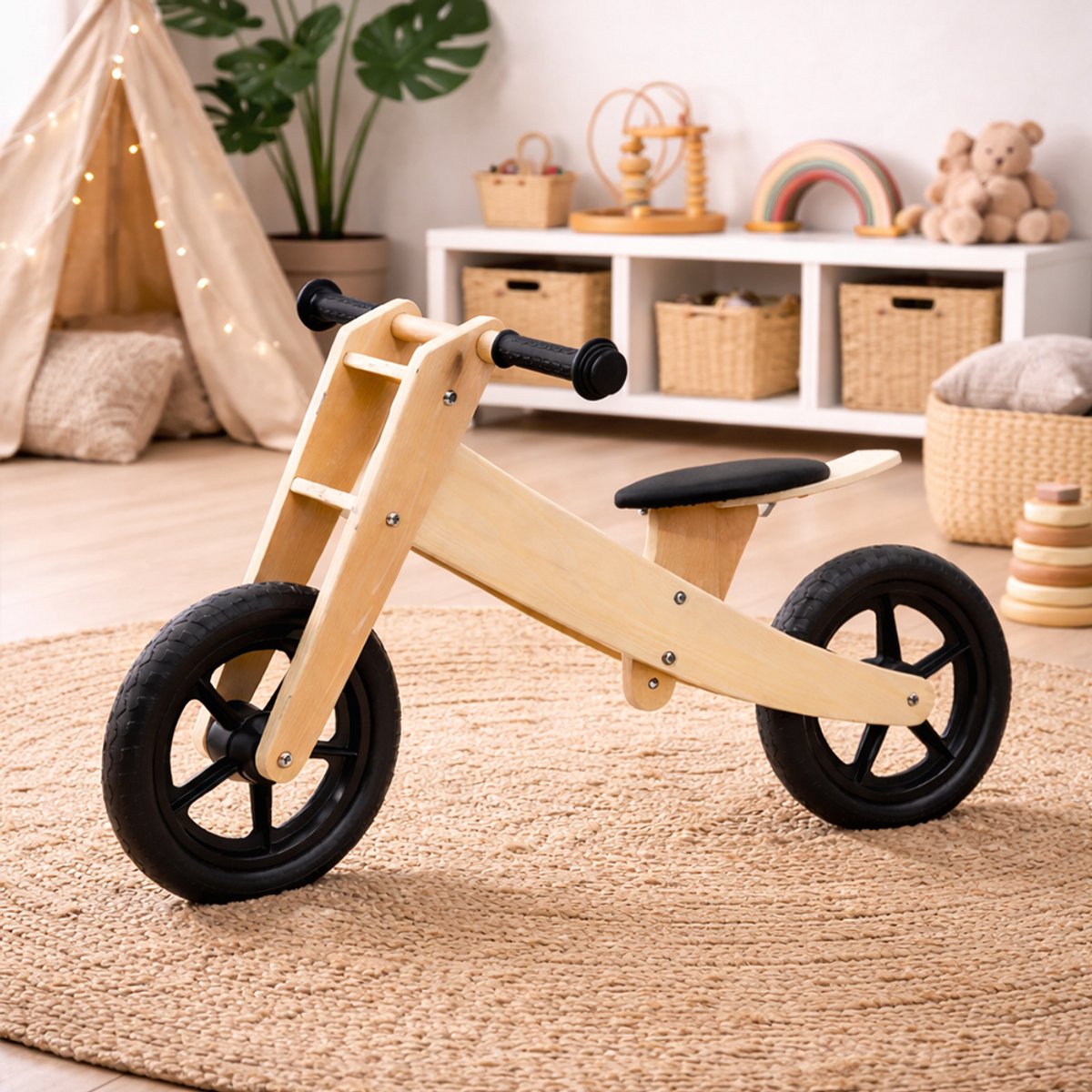 Houten Loopfiets - Balance Bike - Mini Loopfietsje van Hout - Loopscooter voor Jongens en Meisjes van 1 & 2 Jaar