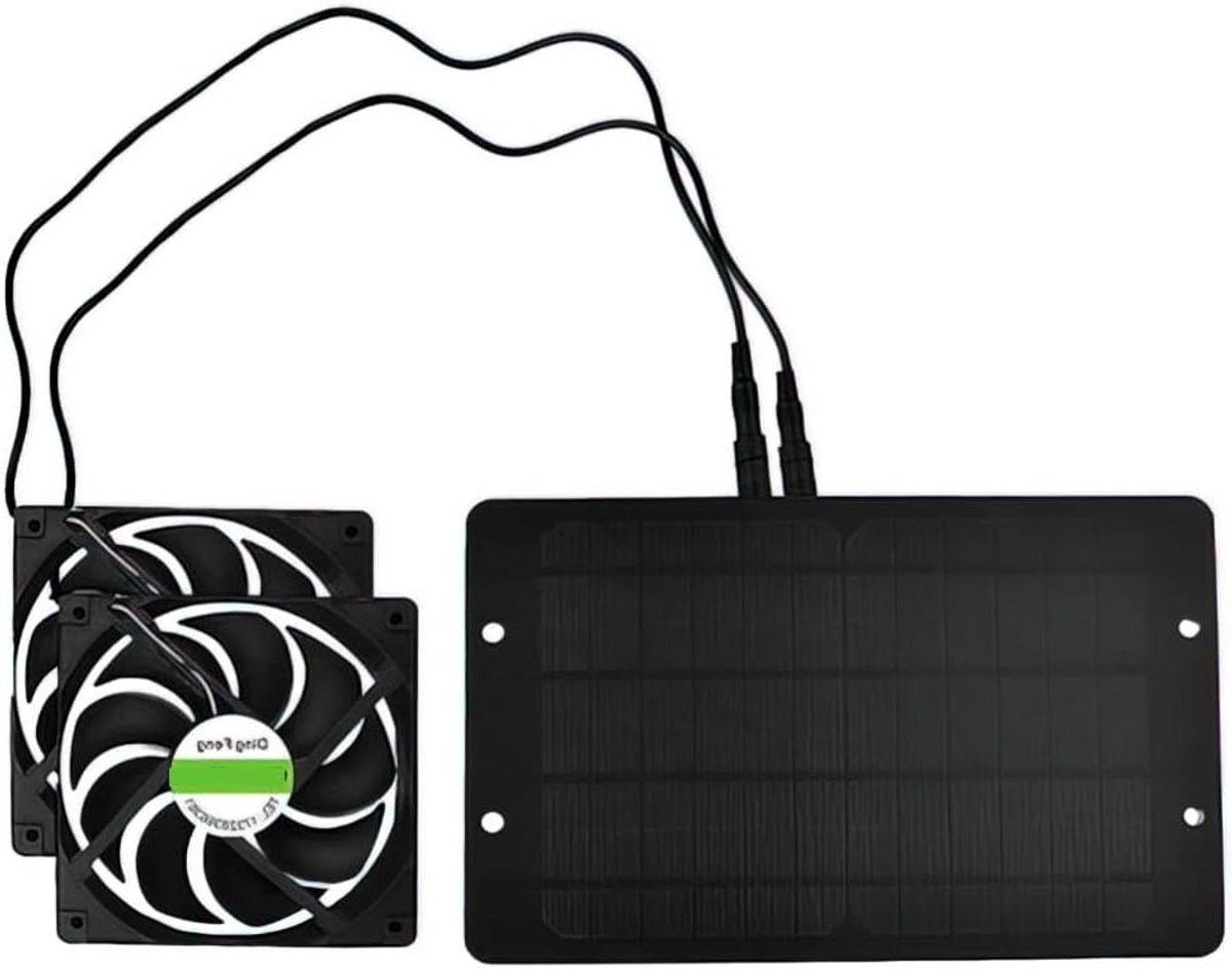 Zonnepaneel Ventilator - Afvoerventilator Dubbel - Lucht Verversen - Weerbestendig IP65 - 10W 12V - Zwart