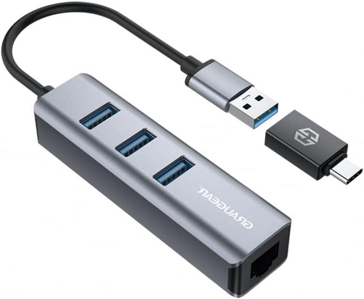 USB Hub Ethernet Adapter - Netwerkkaart USB-C - Internet Verbinding Maken - Gigabit Snelheid