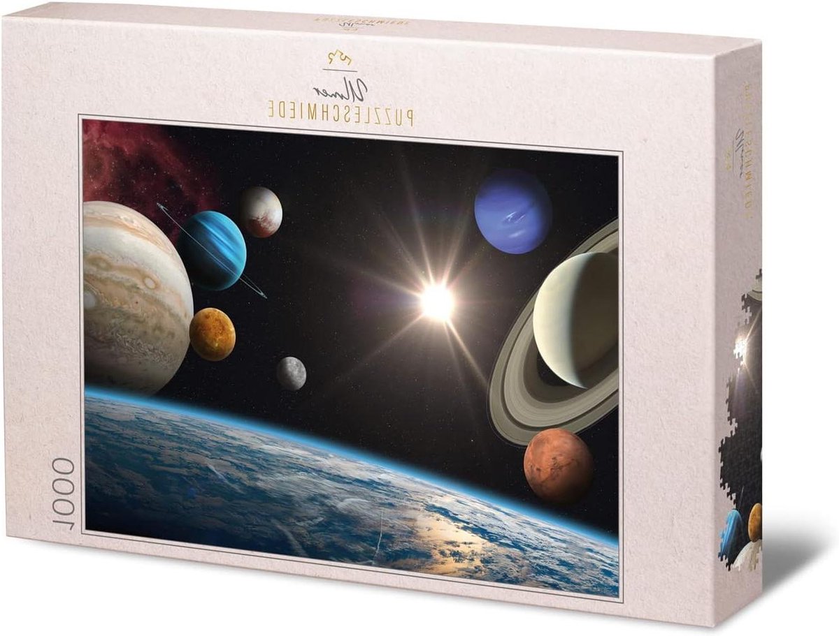 Ulmer Puzzleschmiede Puzzel "oneindige breedte" – 1000 stukjes puzzel planeten en universum – levendige blik in de ruimte met de planeten in ons zonnestelsel, zon en aardoppervlak