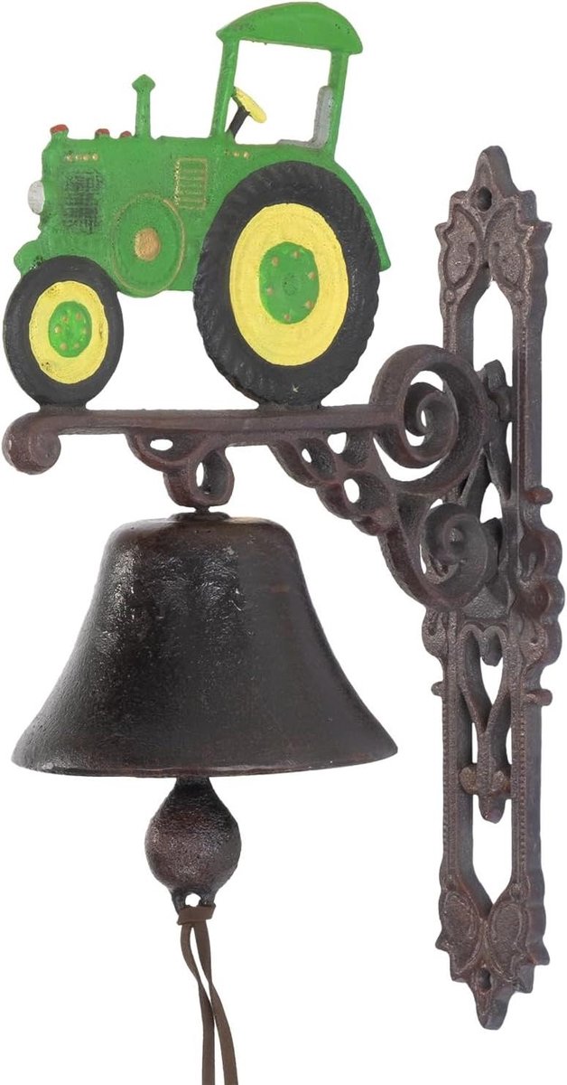 Gietijzeren Wandbel - Deurbel Tuinbel - Decoratie en Aankondiging - Roestbestendig Gietijzer - 37 cm hoogte - Bruin Antiek
