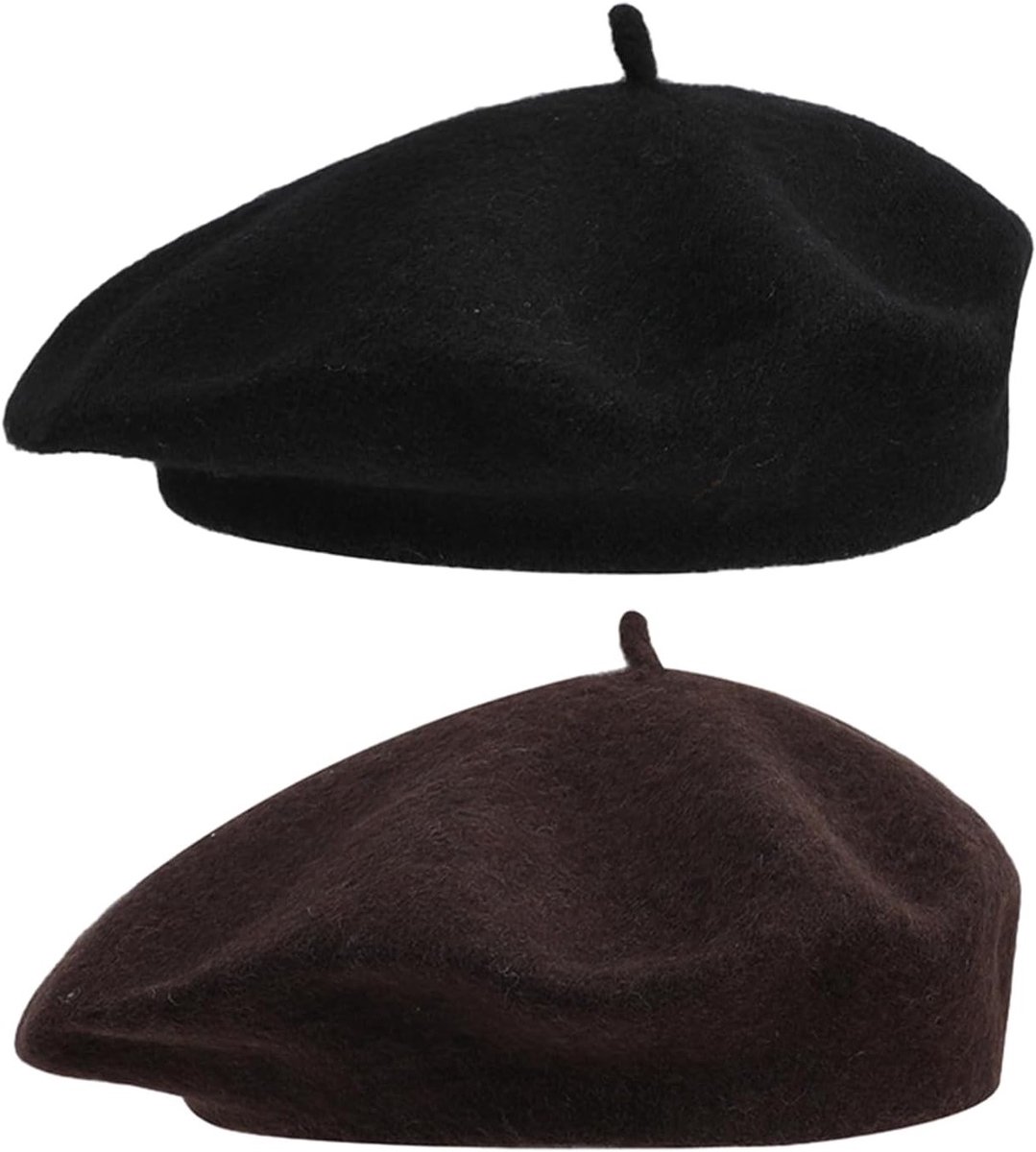 Set van 2 Dames Basque Hoeden in Effen Kleuren voor de Winter, Modieuze Hoofddeksels voor Feesten en Dagelijks Gebruik (56-58cm), Zwart en Bruin