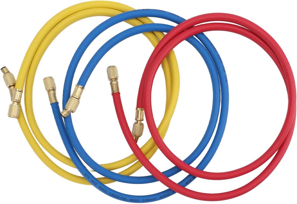 3 Stuks 90cm Koelmiddelvulslang Set voor R12 R22 R502 - Professionele Slangen voor Koeltechniek en HVAC