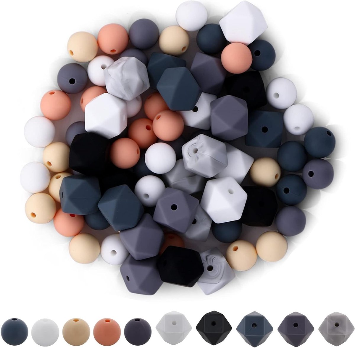 75-delige Siliconen Kralen Set - Kleurrijke Losse Kralen voor Sieraden Maken, Kettingen, Armbanden en Creatieve Knutselprojecten voor Kinderen