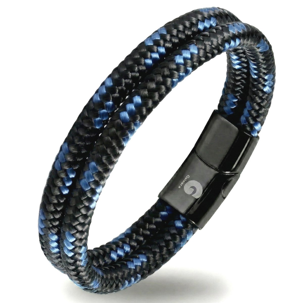 Armband Heren – Touw Armband Heren Zwart Blauw – Nylon Koord Armband met Magnetische Sluiting – Gevlochten Armband Heren en Dames – Nautische Armband – 18,5 cm