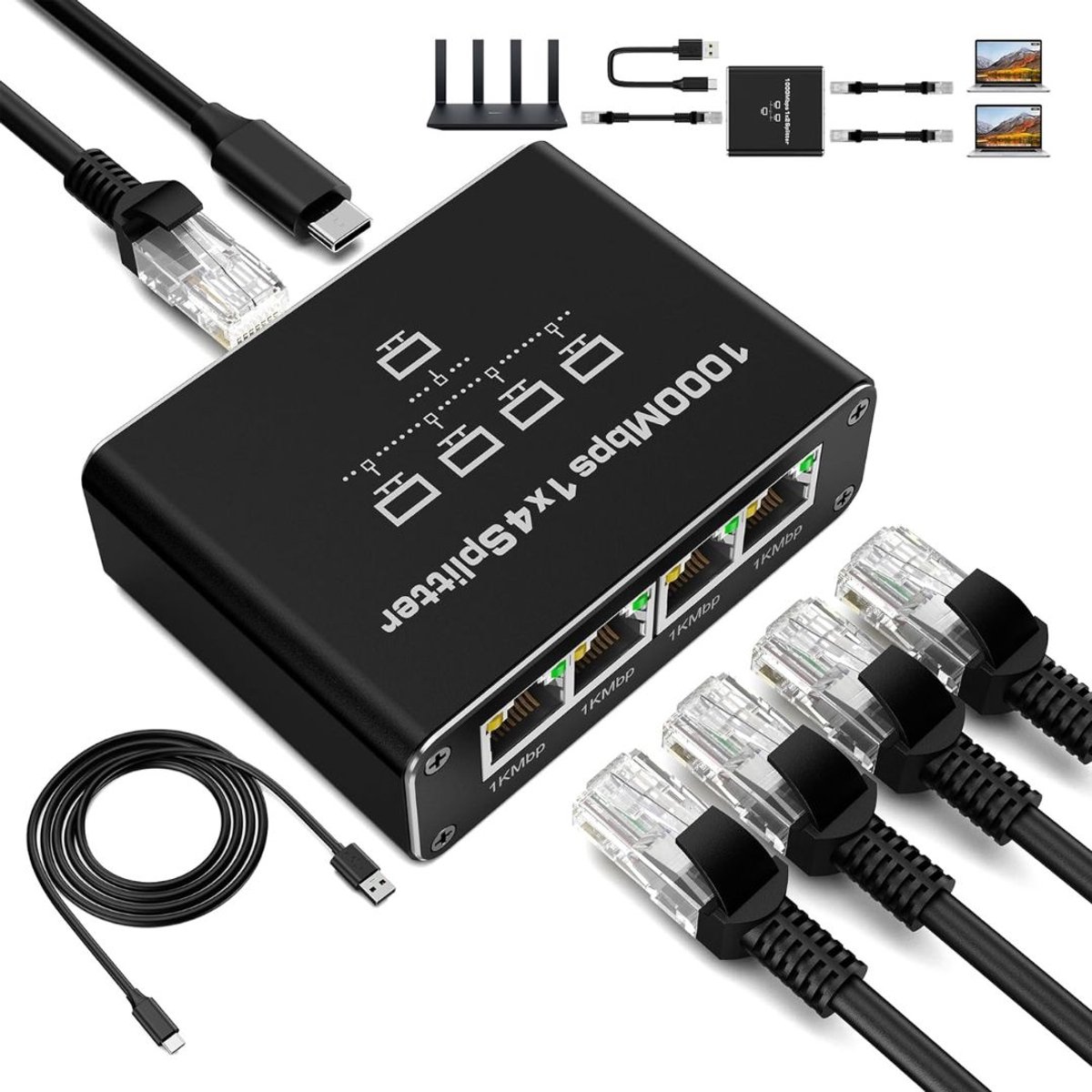 SAVI® Internet Splitter - Netwerk Spiltter - Internetkabel - Zwart - 13cm x 8cm x 3cm