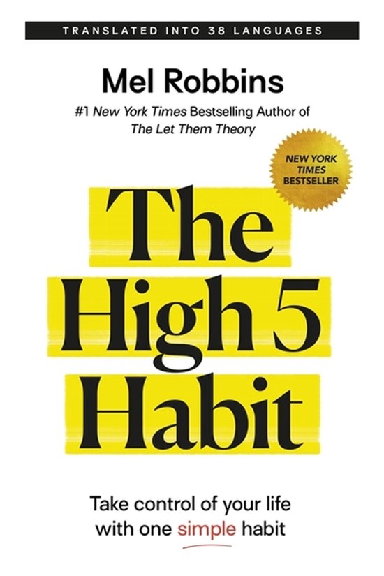 Livre "The High 5 Habit" par Mel Robbins. Le titre "The High 5 Habit" est en grandes lettres jaunes sur fond blanc.