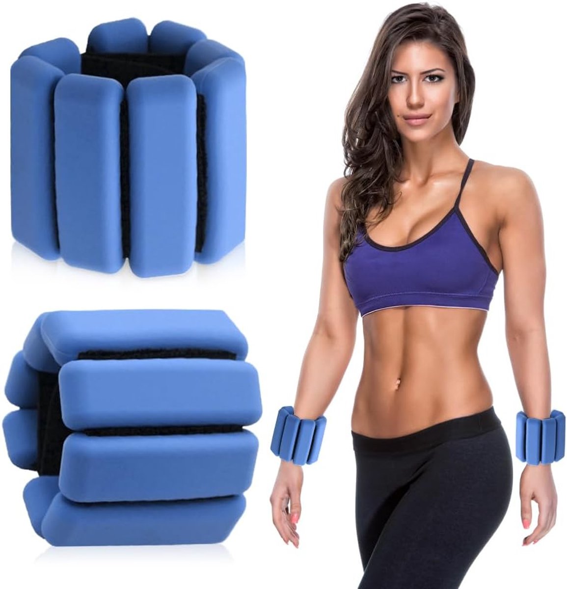 Wrist Ankle Weights - Verstelbare Polsgewichten - Set van 2 (0.45 kg) - Silicone Armbanden voor Mannen en Vrouwen - Workouts voor Hiking, Yoga en Pilates - Blauw