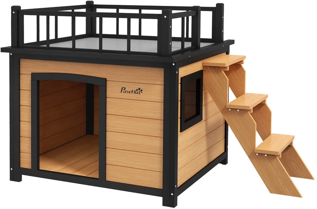 Lifero Hondenhok - Huisdieren Huis - Honden Slaapplaats Buiten - Hondenhuis met Trap - 2 Verdiepingen - 121 x 77 x 78 cm