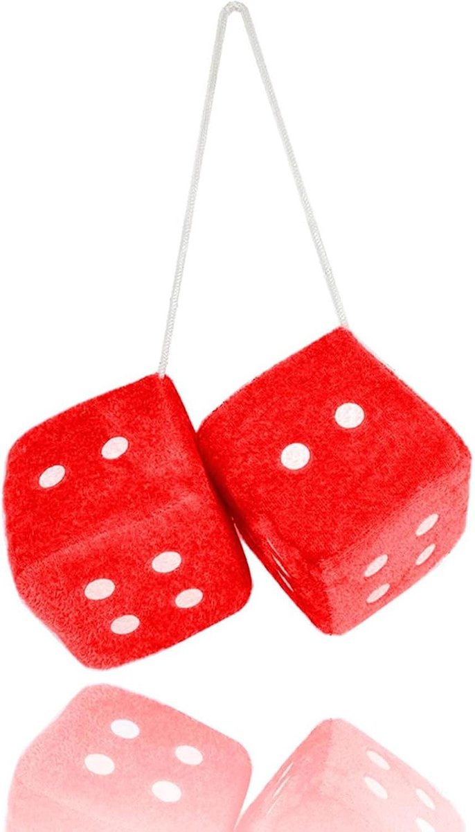 Paar 3 inch rode pluizige pluche dobbelstenen klassieke vintage [Nostalgische 80's Fuzzy Car Dice voor Spiegel] voor Automotive Interieur Spiegels