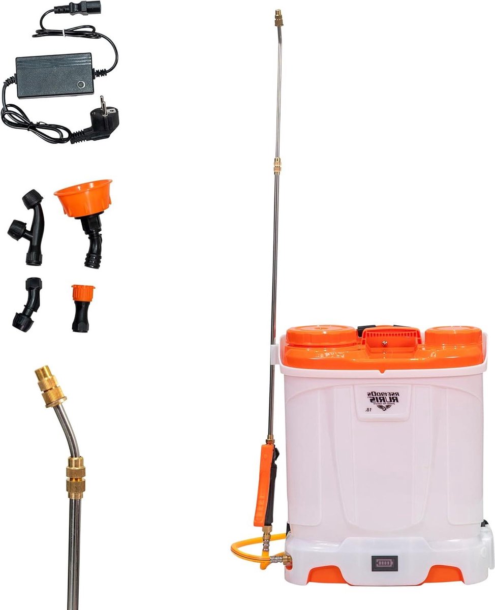 RURIS Elektrische sproeier RSE 1900S – tank 18 l, accu 12 V 8 Ah, metalen telescopische lans – druk 6 bar, automatische mengfunctie, meerdere accessoires