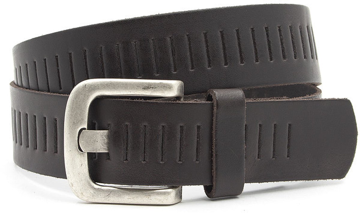 Bruine jeans riem met gleufjes - Dames riem - 4 cm breed - Leer - Jeans riem - Casual - Maat 85