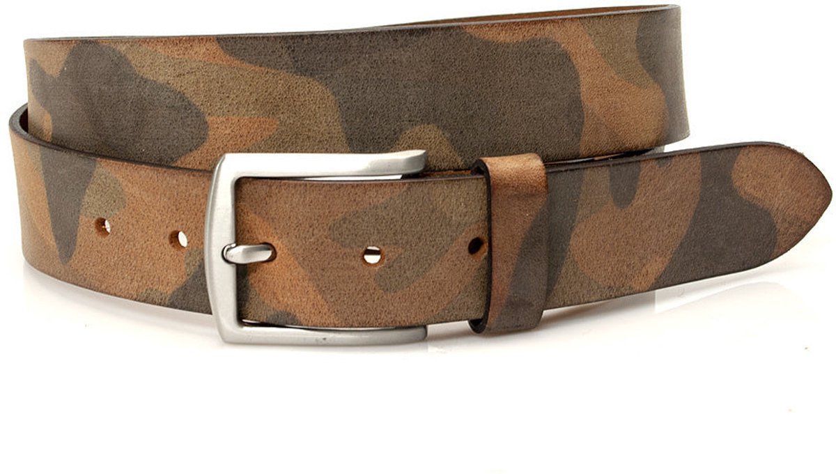Unisex riem bruin/groen - Dames riem - 3.5 cm breed - Leer - Jeans riem - Casual - Maat 105