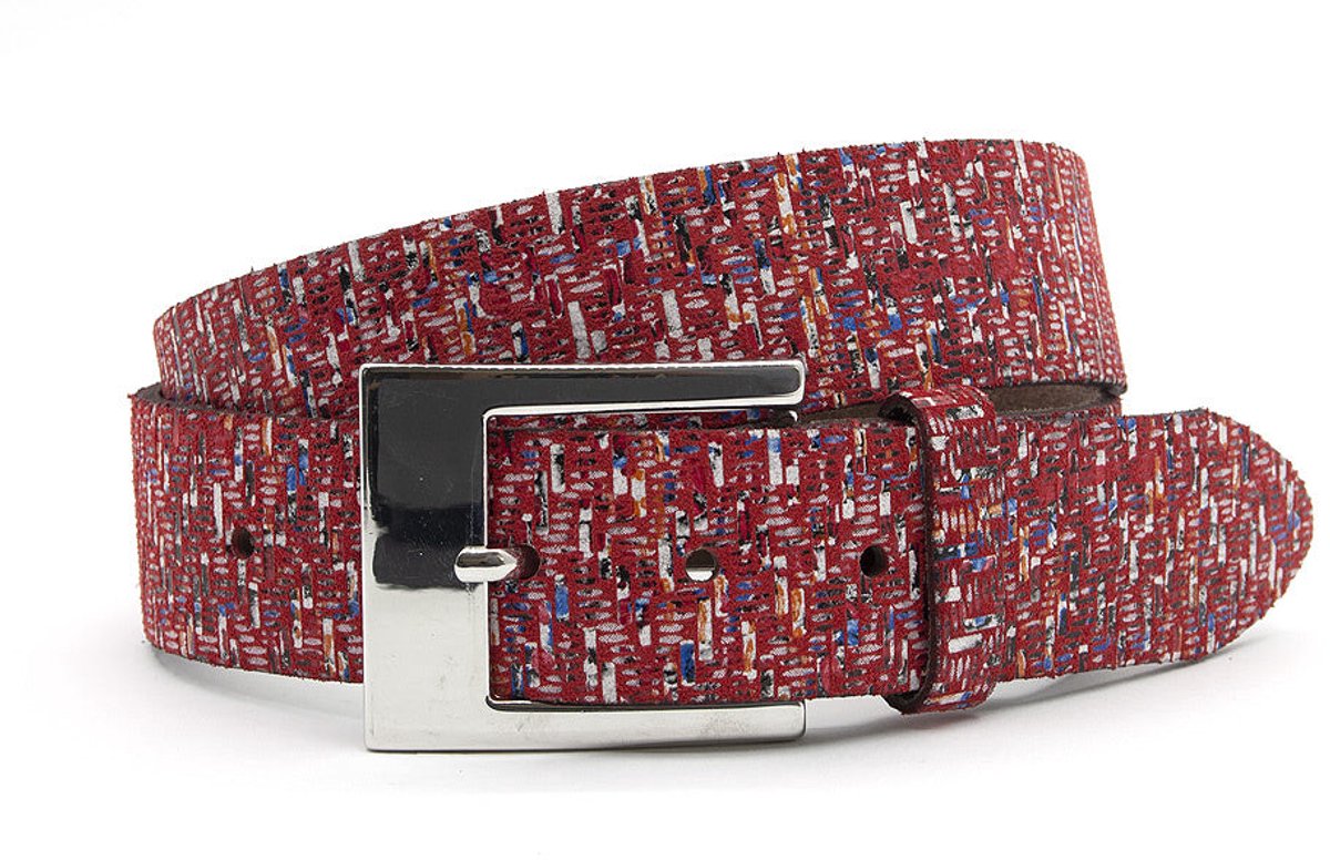 Dames riem rood tweed - 4 cm breed - Leer - Jeans riem - Casual - Maat 85