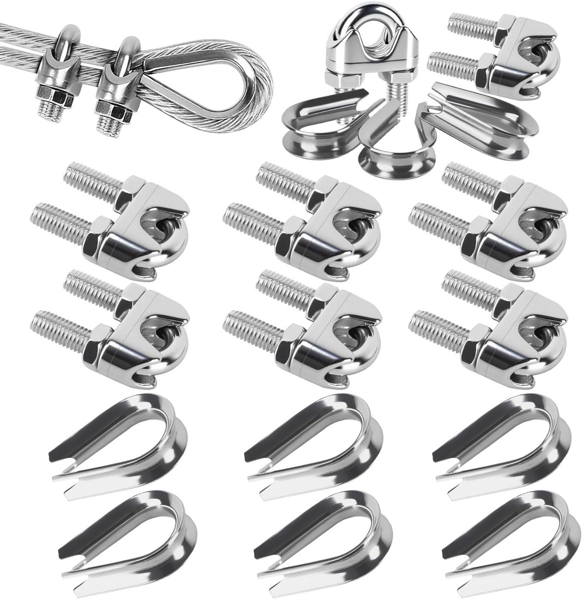 12-delige kabelclips set 10 mm, roestvrijstalen kabelklemmen voor stevige bevestiging, U-bouten en kabelconnectoren voor optimale kabelorganisatie