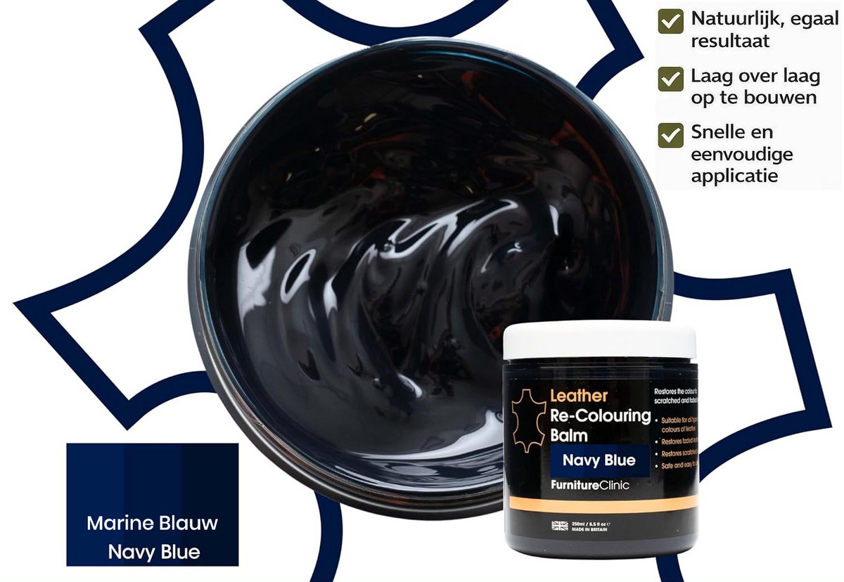 Leer Balsem - Kleur : Marine Blauw / Navy Blue - Herstel en Beschermen van Versleten Leer en Lederwaar – Leather Re-Colouring Balm