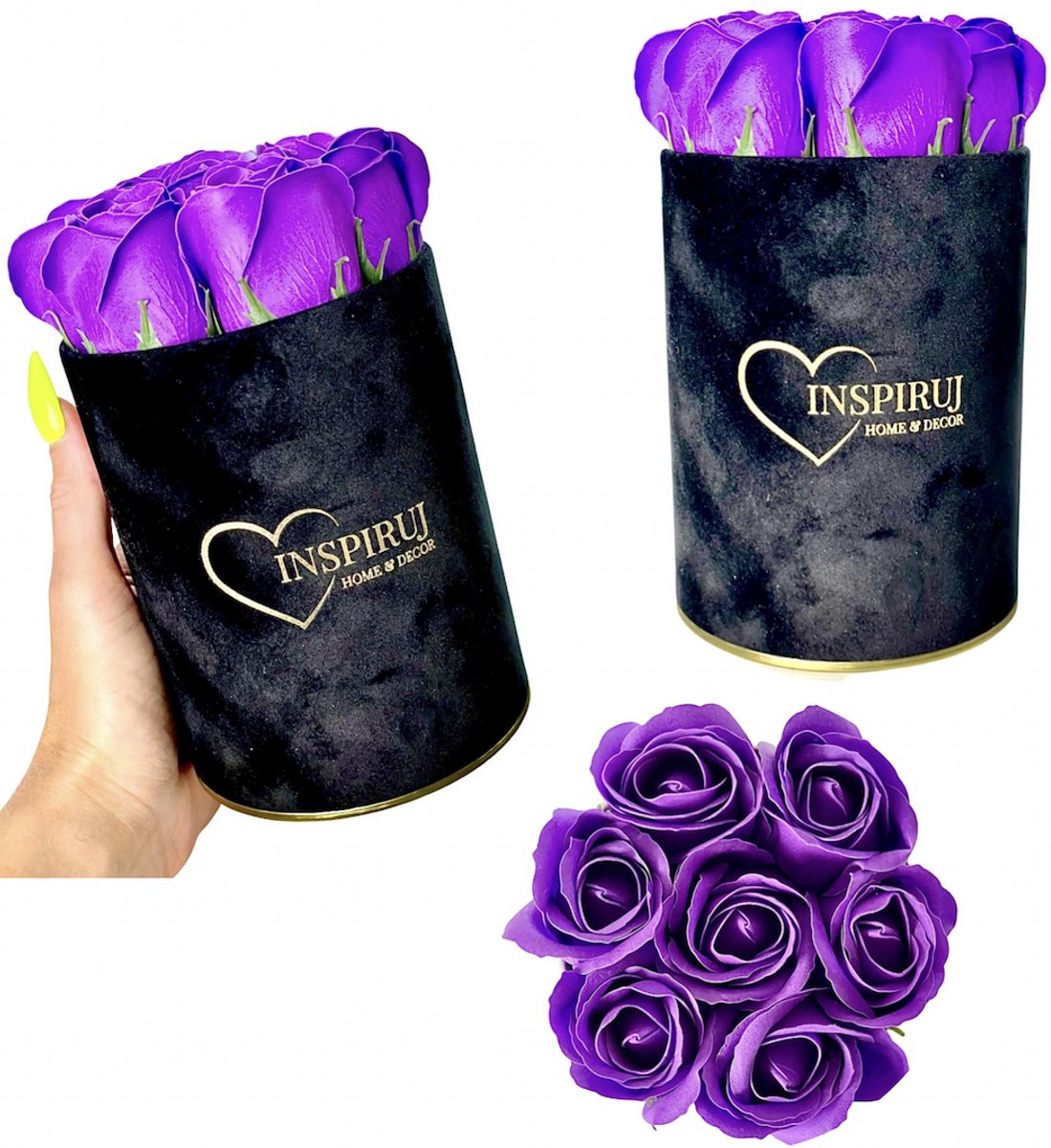 Inspiruj - Flowerbox - Czarne Pudełko - Rozen Mydlane - Donker Paars