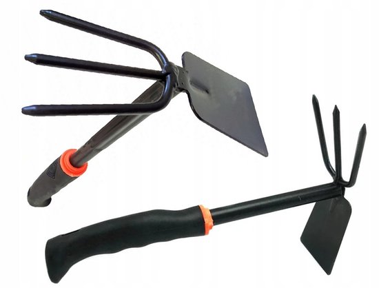 dubbele tuinschoffel met stalen driehoek - schoffel met twee koppen voor onderhoud en wieden - tuinschoffel met 3 punten van Kinzo Garden — afbeelding 3