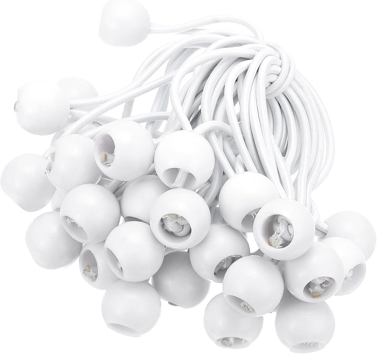 6 Inch Tarp Ball Bungee Cord - 50 Pack Bungee Cords met Ballen - Canopy Tarp Tie Downs Cords Elastic String voor Outdoor Camping en Cargo Shelter Tent - Wit