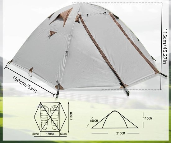 Innovastore Kampeertent - Tent - Kamperen - Campingtent - Trekkingtent - Regen-Wind dicht - Opvouwbaar - 1-2 personen - Lichtgrijs — afbeelding 4