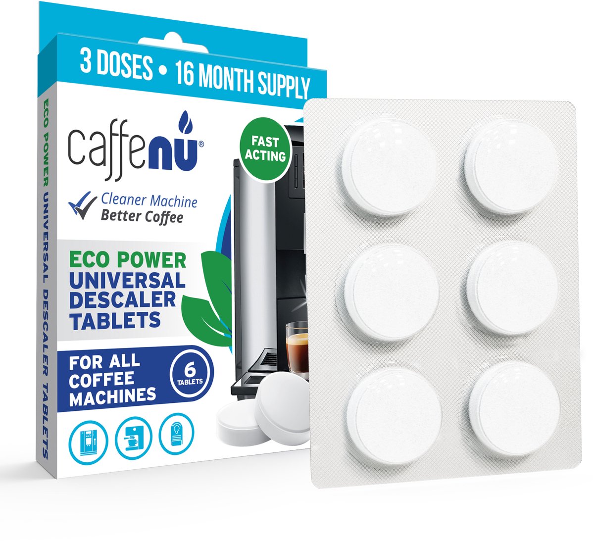 Caffenu Universele Ontkalkingstabletten Koffiemachine - 6 Stuks x 9g - Geschikt voor Jura, Bosch, Siemens en Melitta - Zorgt voor Warmere Koffie, Betere Smaak en Langere Levensduur Koffiezetapparaat