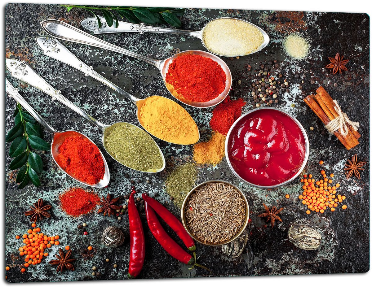 TMK ArtDeko - Snijplank Glas - 52x40cm - Inductie - Spices Motief