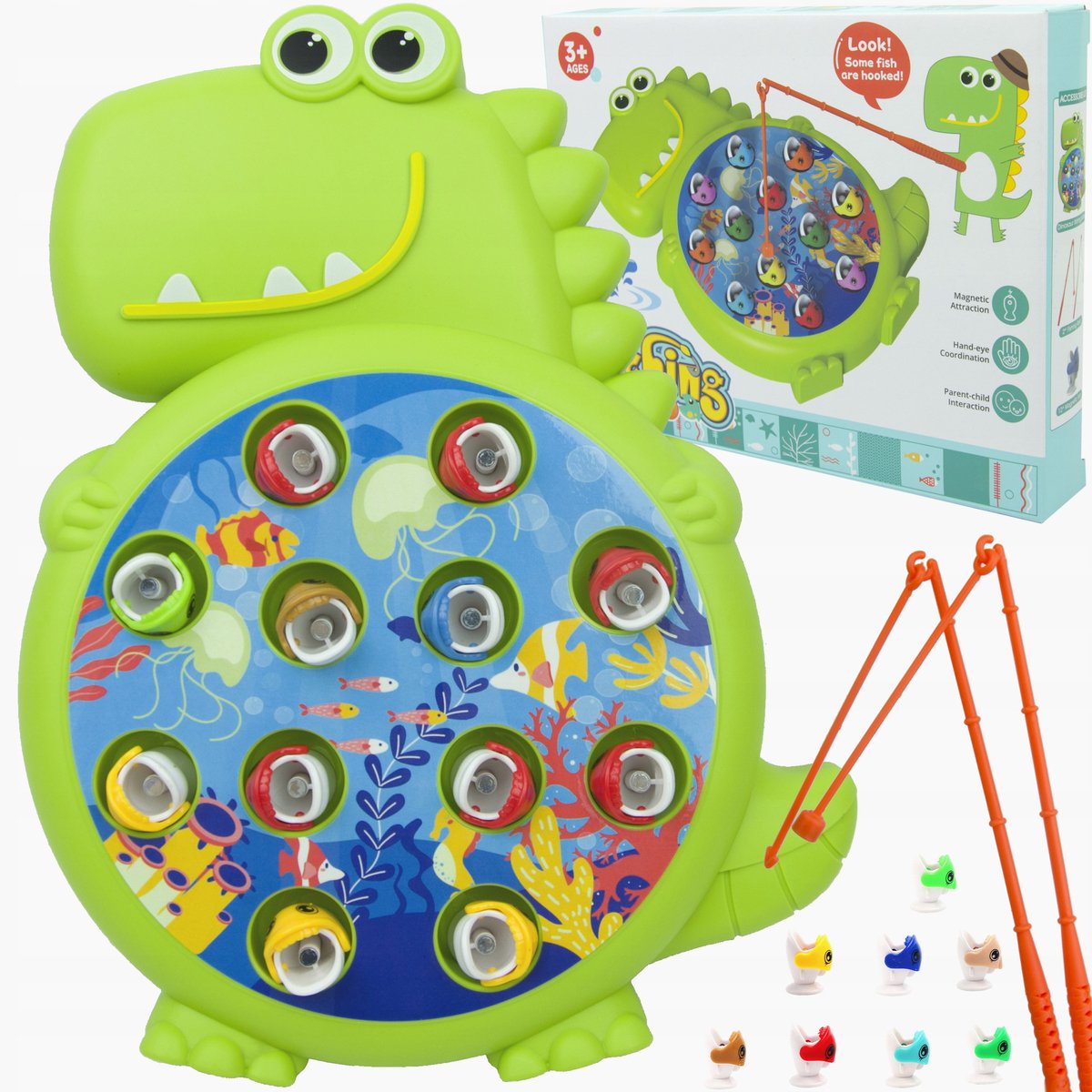 LandToys - Vaardigheidsspel - Dino Vorm - Visvangspel - Twee Hengels