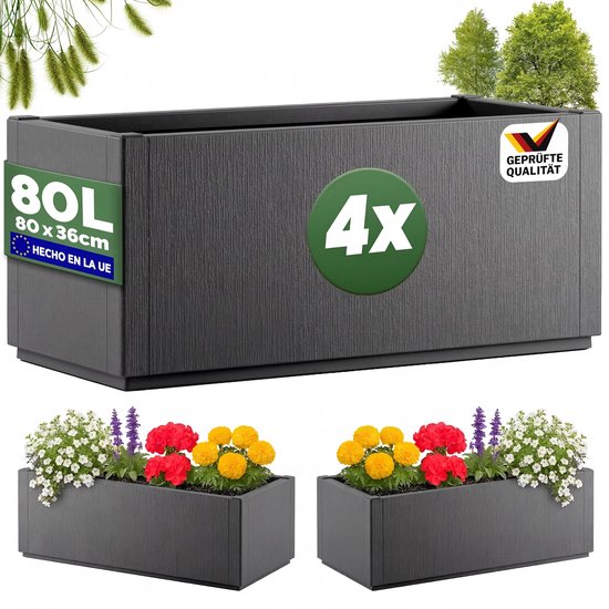 Casaria Jardinière Set de 4 - Antigel 80l 80x36x35cm - Anthracite