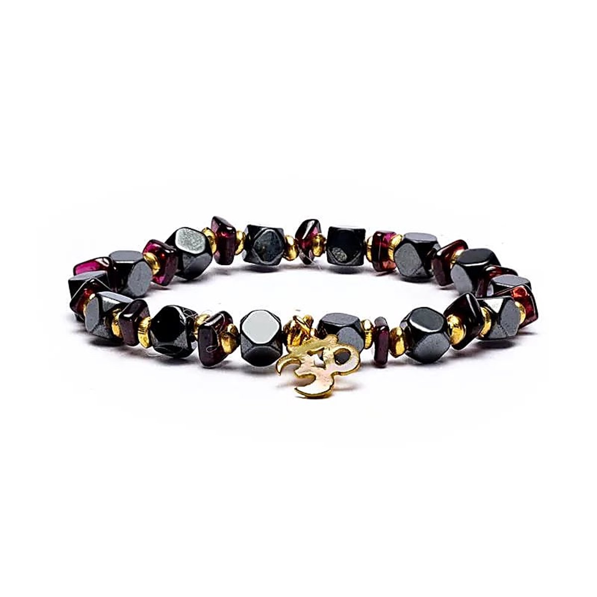 Armband hemetiet/granaat facet met ohm elastisch