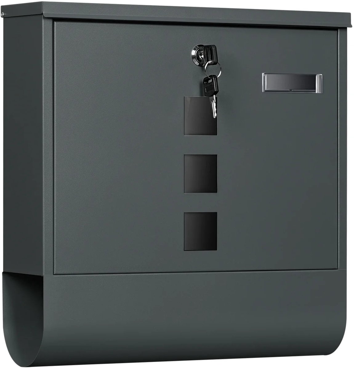 BukkitBow - Metalen Brievenbus - Wandmontage - Met Slot & Naamplaat - Weerbestendig - Postbus voor Buiten & Thuis - Charcoal / Grijs