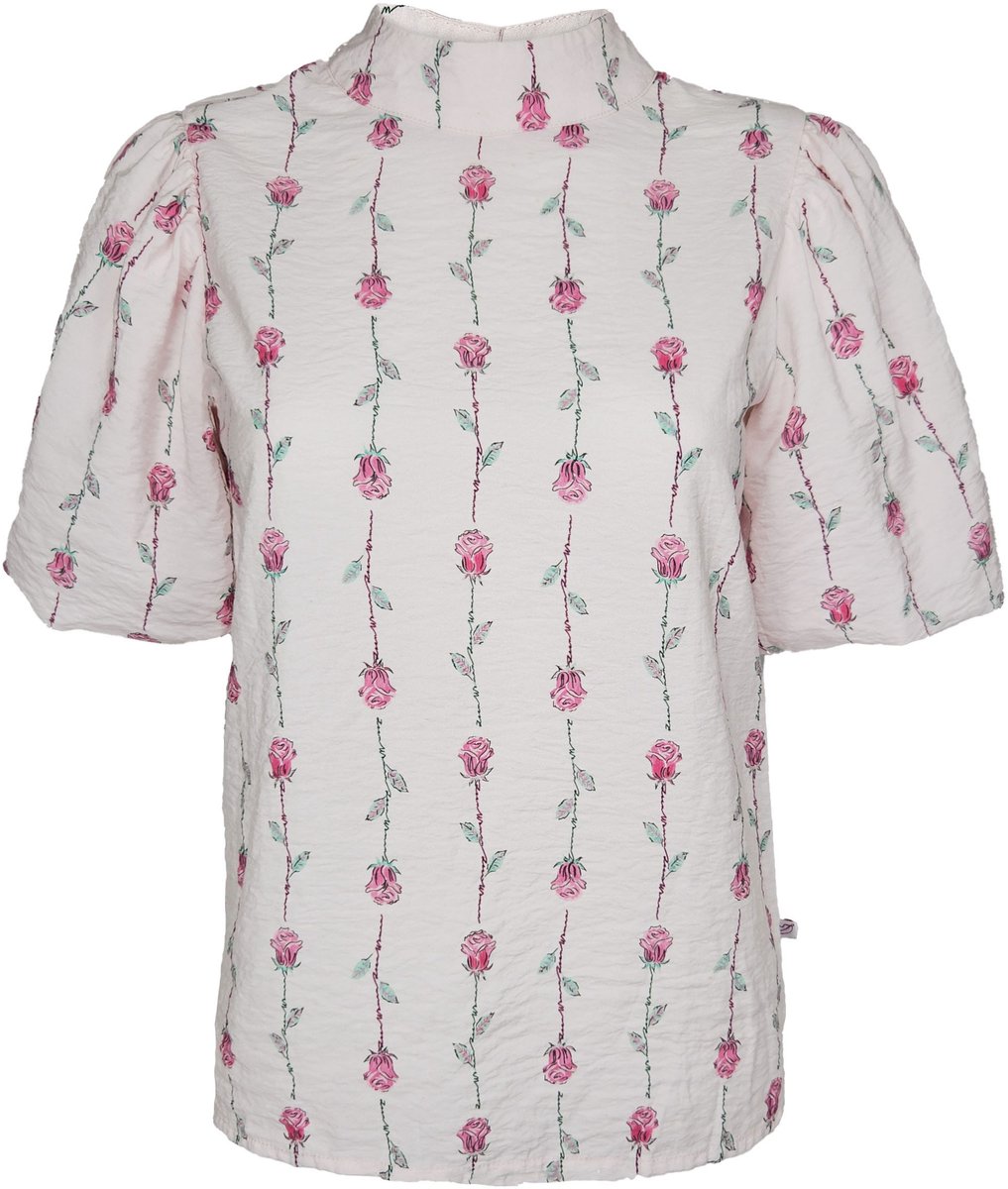 Zoen Woman - Gia Top - Viscose zomer top blouse - Rozen print bloemen print - roze / creme - M