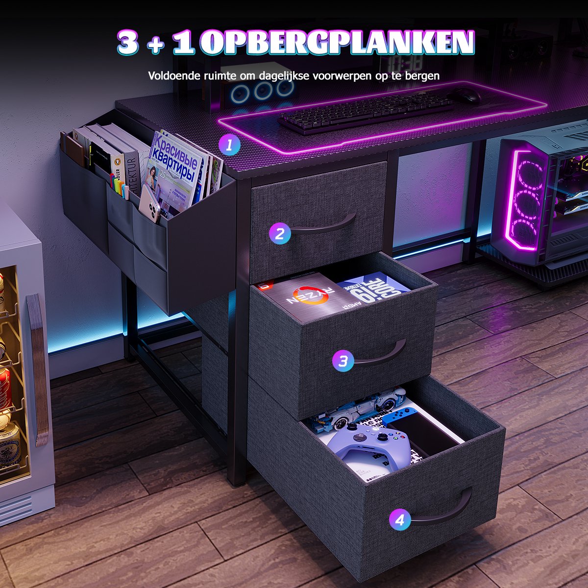 Gaming Gaming L-Vormig Bureau met LED - afbeelding 5