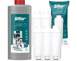 Sillar 5x waterfilter - vervanging voor DLS C002 SER3017 - compatibel met koffiezetapparaten DeLonghi Dinamica PrimaDonna, catridge + 1x Ontkalker 1L - koffiezetapparaat kit