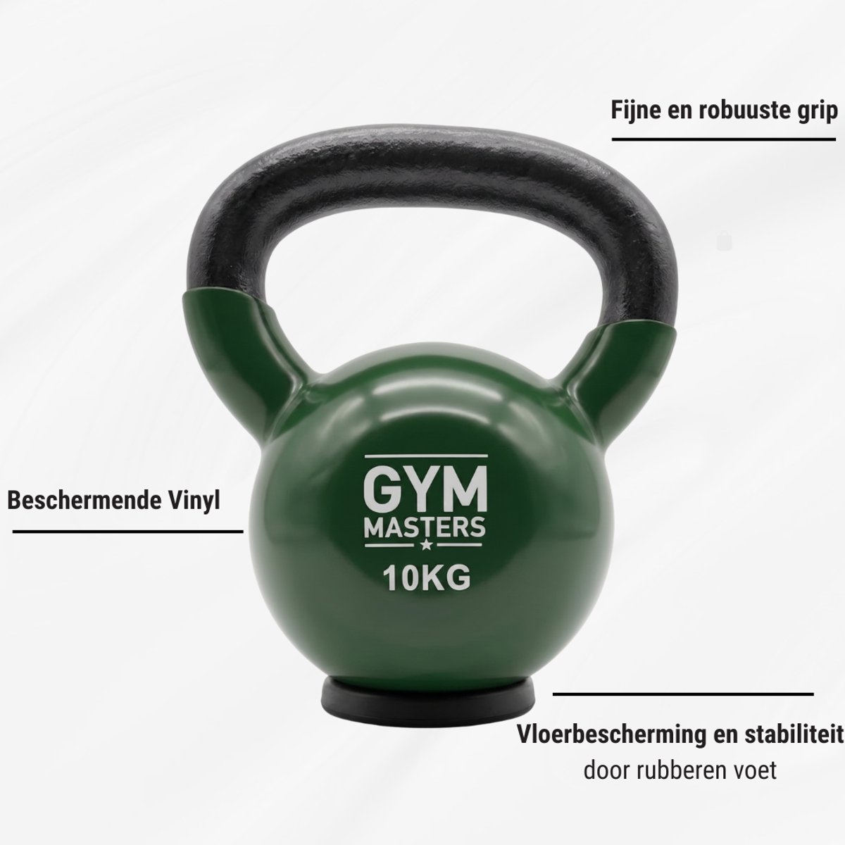 Gym Masters Kettlebell 10 kg – Vinyl Kettlebell met Rubberen Bodem – Optimale Vloerbescherming & Veilig Trainen – Premium Grip – Thuis Fitness – foto 2
