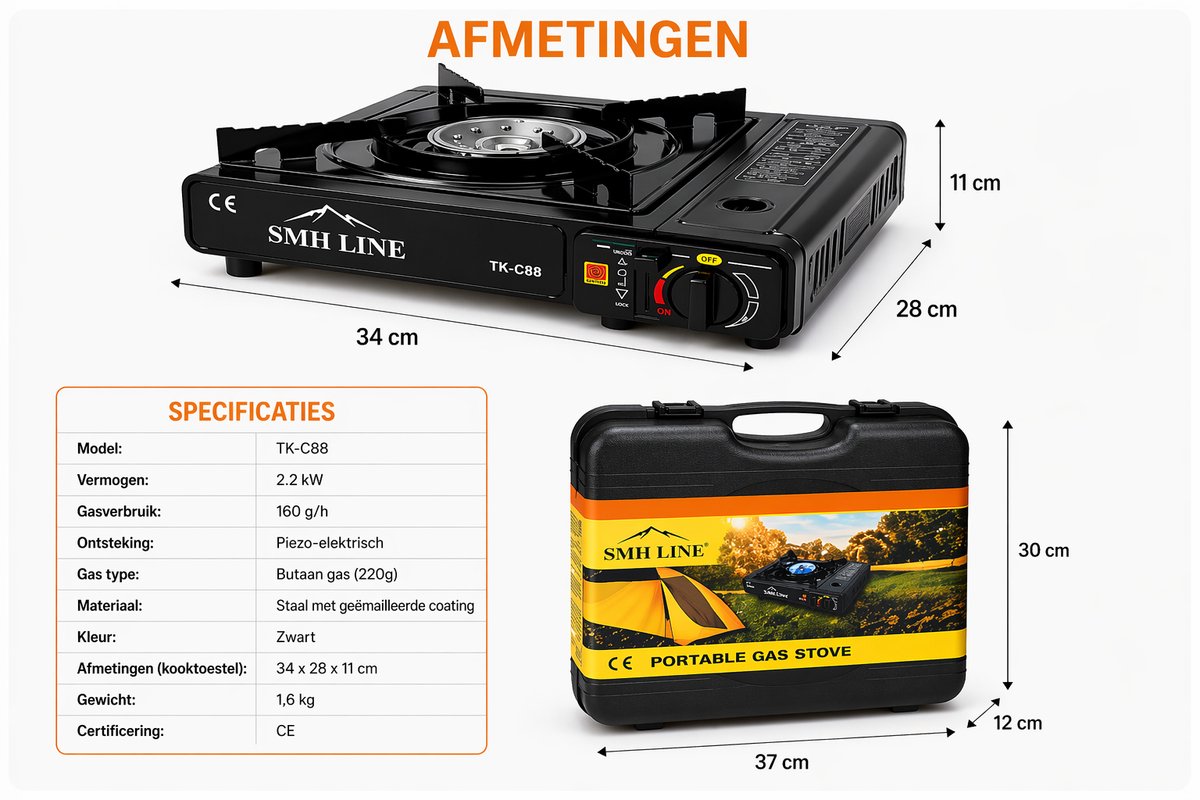 SMH LINE Camping kooktoestel - Incl. 10x Gasflessen - Draagbaar Gasfornuis - Koffer - Noodpakket — cadeau in Sport & Outdoor - foto 6