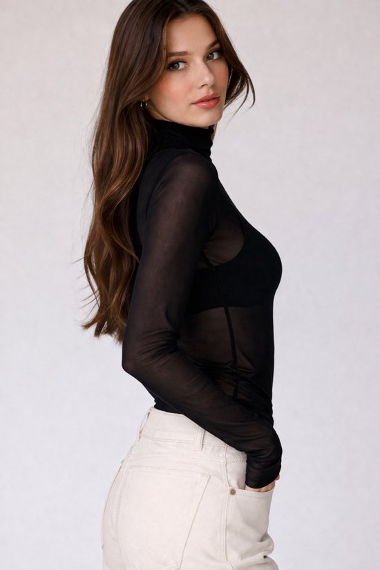 Zeagoo Mesh Top voor Dames, Transparant T-shirt met Ronde Hals, Netwerkshirt met Lange Mouwen, Sexy Party Tops, Slim Fit, Langarmshirt, Clubwear, wit, XL