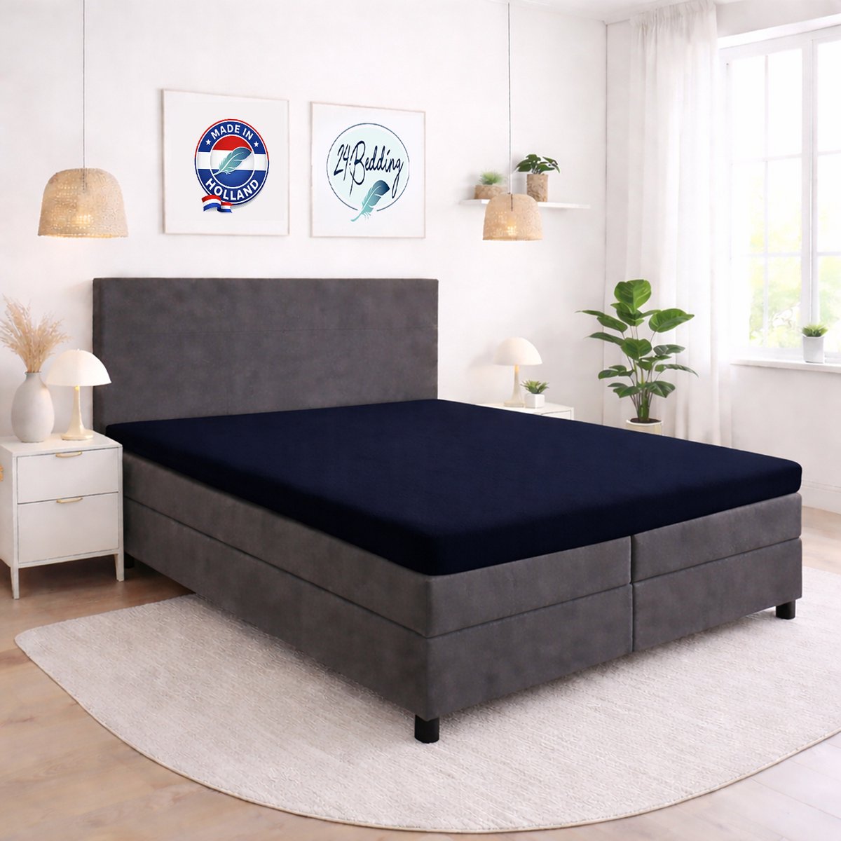 24-Bedding Hoeslaken Topper - 90x220 cm Marine - 2 stuks - Verkoelend 100% Percaline Katoen