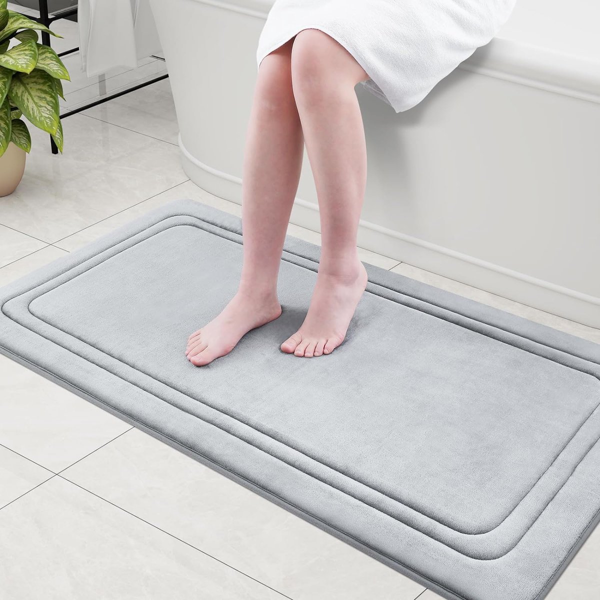 Olanly Badmat Antislip - Absorberende Badkamermat - Douchemat - Badkamermat Van Traagschuim - 61x120 cm - Grijs - Super Zacht