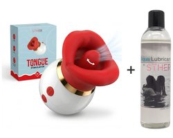 STHER – 3 in 1 Clitoris Stimulator met Tongbeweging – Incl 250ml Waterbasis - Vibrators voor vrouwen & Sex Toy – 10 Standen – Oplaadbaar & Waterproof – Rood