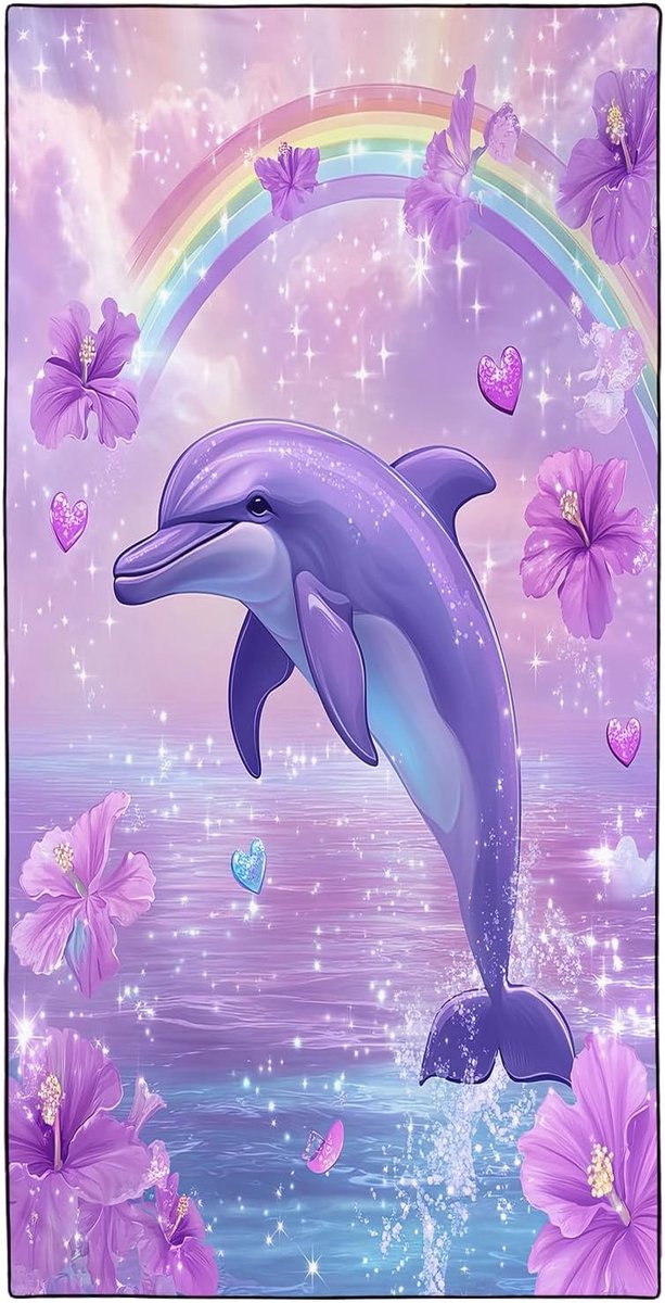Extra Large Microfibre Purple Dolphin Beach Towels - 180 x 90 cm Lightweight Quick Drying for Pool, Cruise, Travel, Sports, Camping