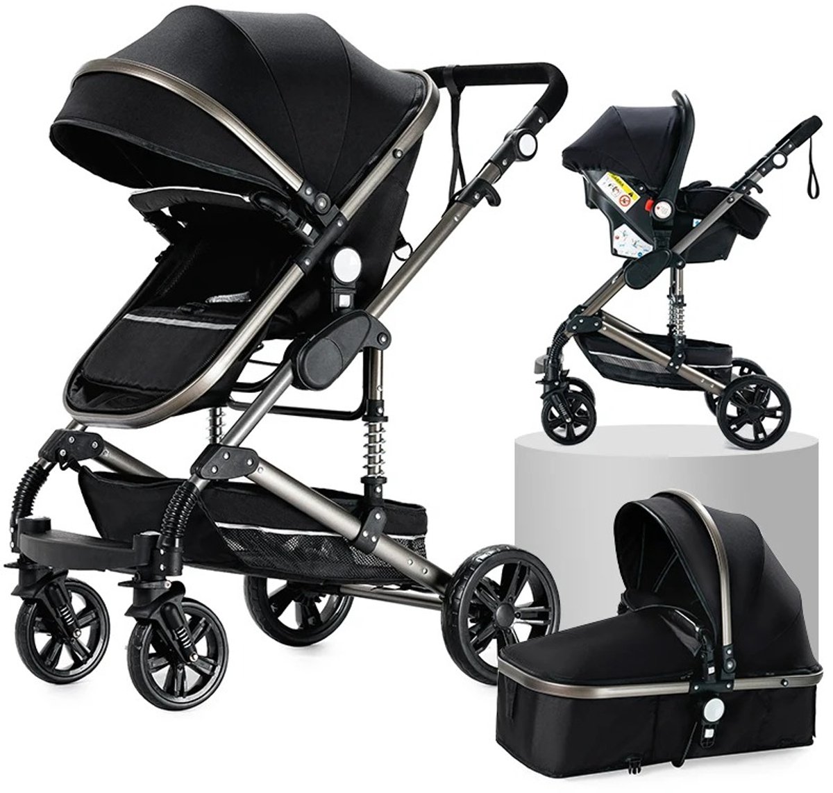 Innovastore Kinderwagen - Wandelwagen - Kinderwagen 3-1 - Kinderwagencombo's - Autostoeltje - Maxi-Cosi - 3-in-1 - Zwart