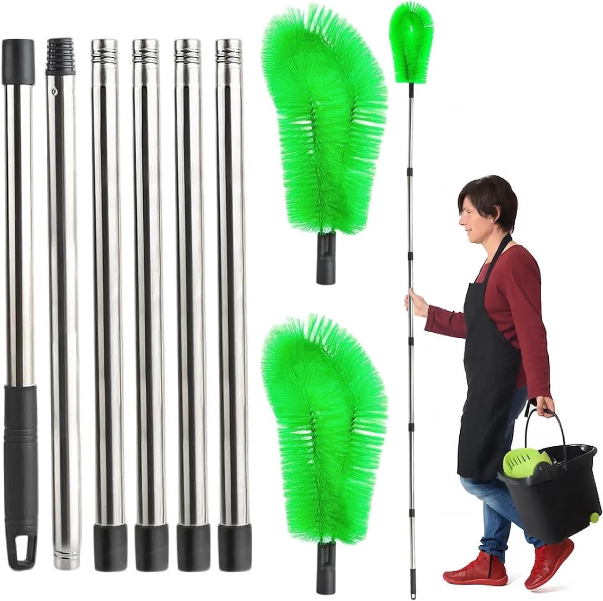 Dakgootborstel - Dakgootreiniger - Bladeren Verwijderen - Dubbele Borstelkop - 258 cm - Groen